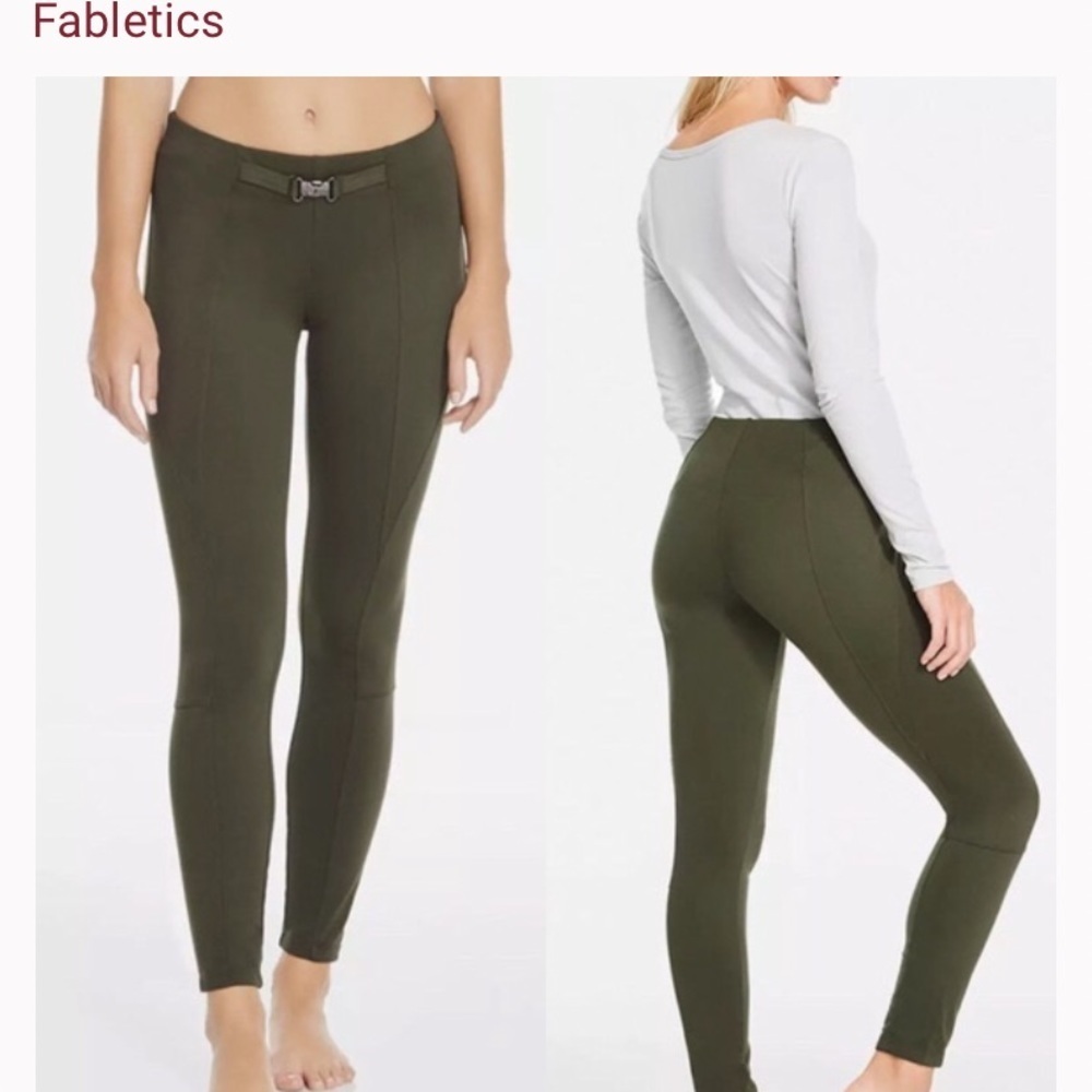 Fabletics Green Mid-Rise Buckle Polaris Leggings. EUC. Size Medium.